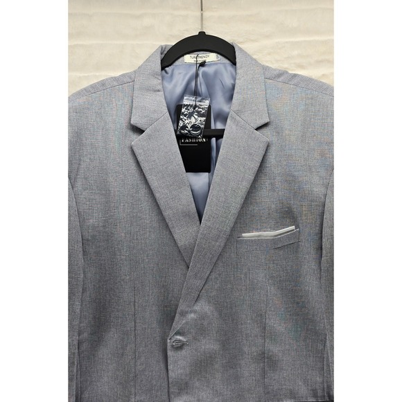 Turetrendy Blazer Mens 3XL Light Gray New Two Button Notch Lapel Textured Jacket - Picture 3 of 8
